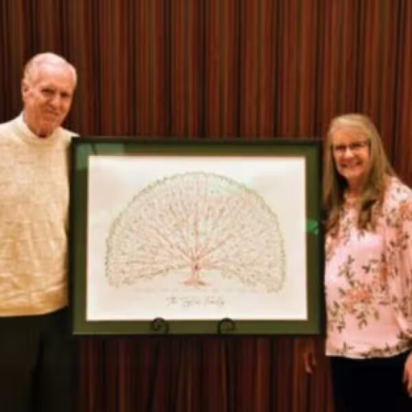 A customer family tree print on the wall