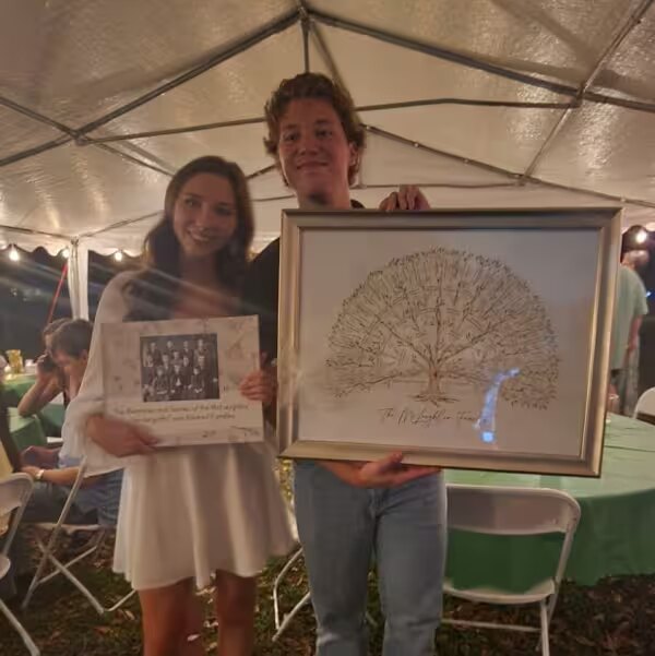 A customer family tree print on the wall